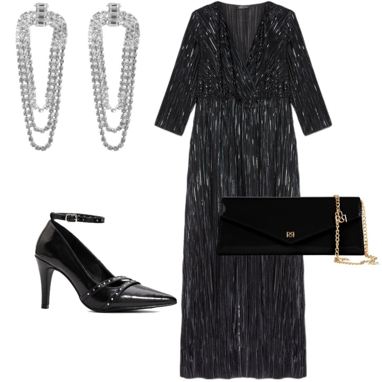 Outfit donna - Invito all\' opera. Stile Glamour per Serata fuori. Abbinamento con décolleté, orecchini, pochette, vestiti lunghi.