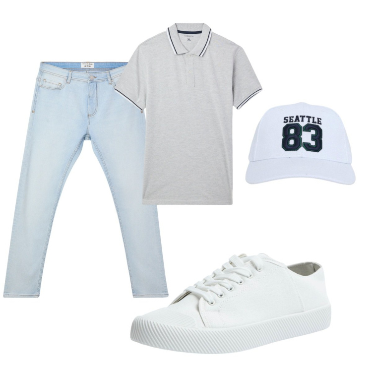 Outfit uomo - Total look #2092969. Stile Casual per Tutti i giorni. Abbinamento con cappelli, polo, jeans skinny, sneakers.