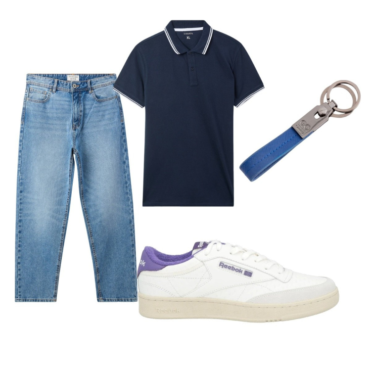 Outfit uomo - Total look #2092971. Stile Casual per Tutti i giorni. Abbinamento con sneakers, jeans, polo, portachiavi.
