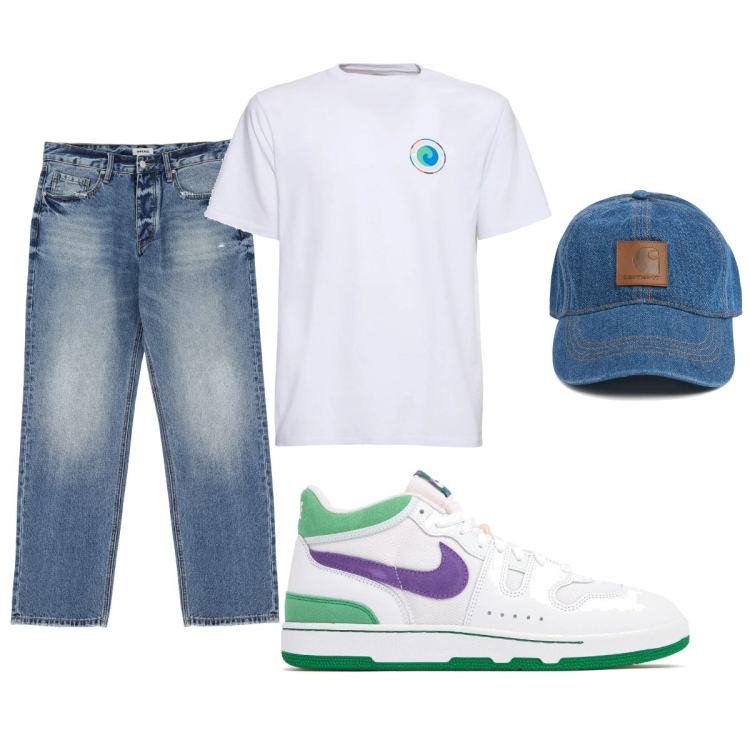 Outfit uomo - Total look #2092973. Stile Casual per Tutti i giorni. Abbinamento con jeans, cappelli, sneakers, t-shirt.