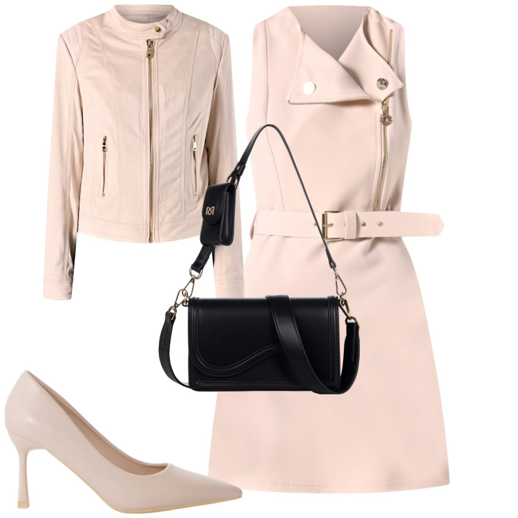 Outfit donna - City. Stile Urban per Tutti i giorni. Abbinamento con vestiti corti, blazer, pochette, décolleté.
