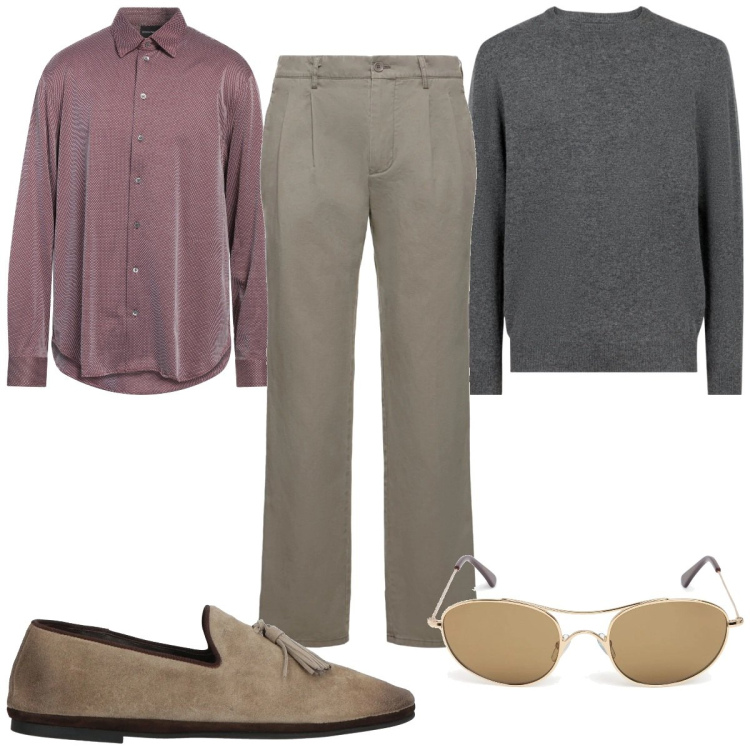 Outfit uomo - Total look #2093019. Stile Trendy per Tutti i giorni. Abbinamento con camicie, scarpe stringate, maglieria, occhiali da sole, pantaloni.