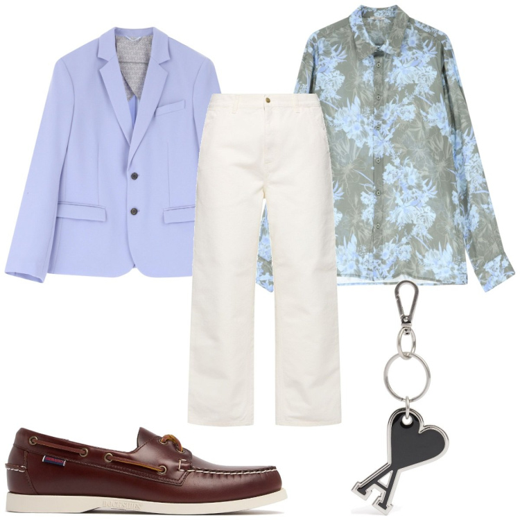 Outfit uomo - Total look #2093030. Stile Trendy per Tutti i giorni. Abbinamento con camicie, giacche, scarpe stringate, portachiavi, jeans.