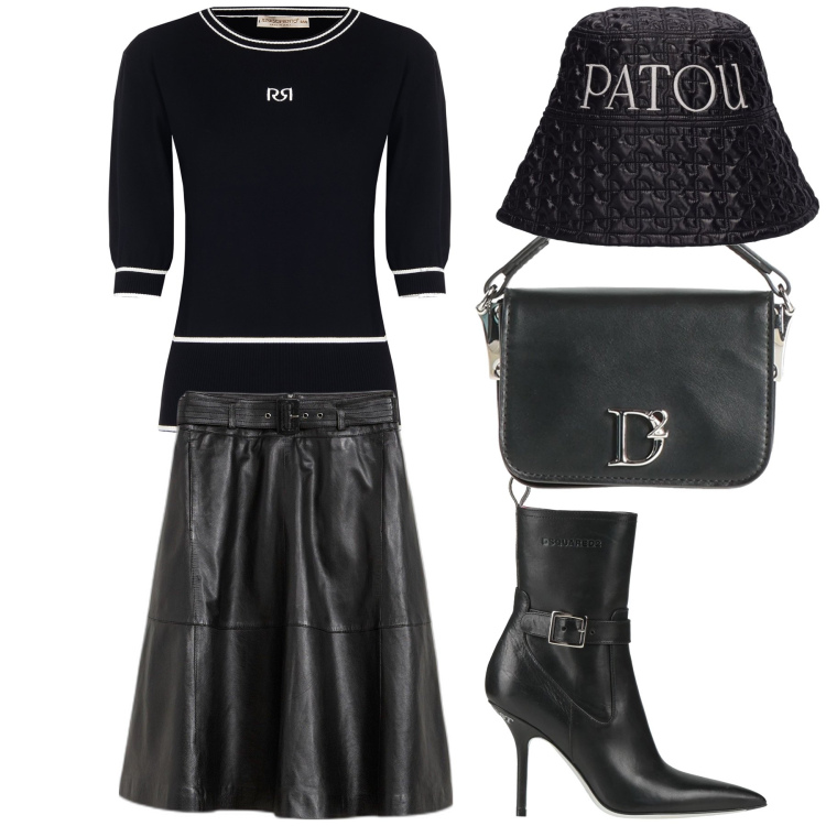 Outfit donna - Chic. Stile Chic per Ufficio. Abbinamento con gonne, stivaletti, borse a mano, t-shirt, cappelli.
