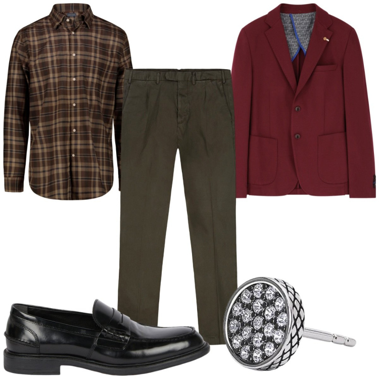 Outfit uomo - Total look #2093043. Stile Casual per Tutti i giorni. Abbinamento con orecchini, giacche, pantaloni, scarpe stringate, camicie.