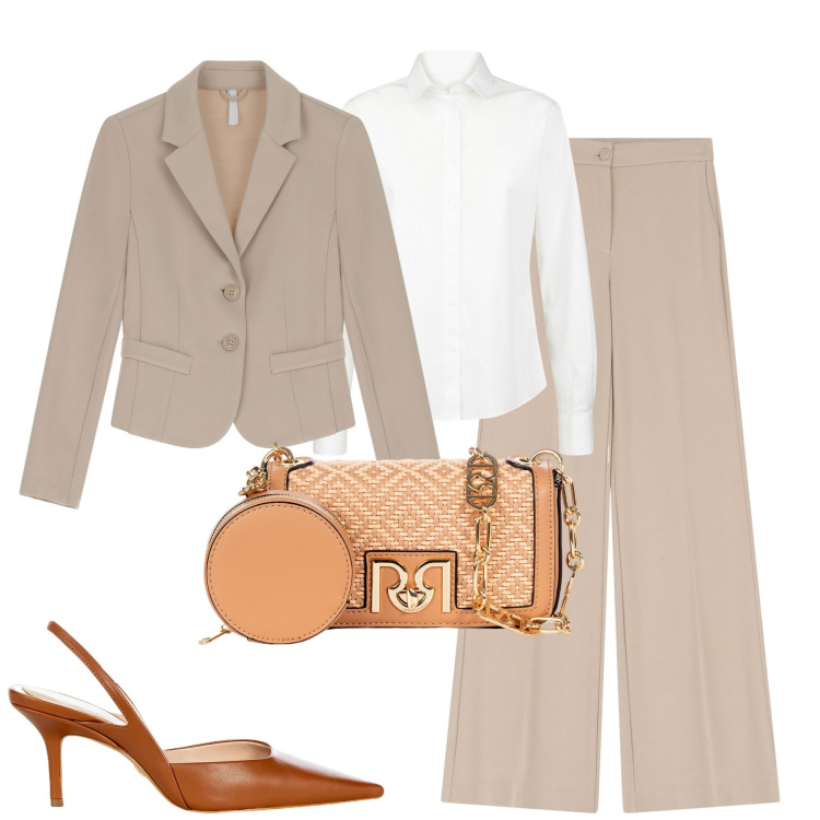 Outfit donna - In ufficio il venerdì. Stile Chic per Ufficio. Abbinamento con pantaloni, blazer, décolleté, borse a tracolla, camicie.
