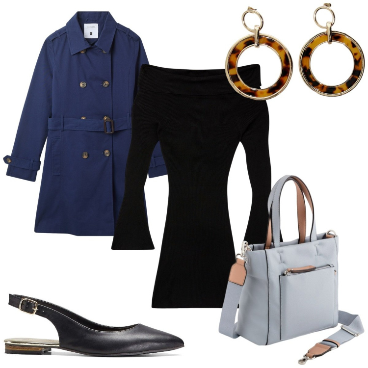 Outfit donna - Total look #2093095. Stile Trendy per Tutti i giorni. Abbinamento con ballerine, vestiti corti, trench, orecchini, borse a mano.