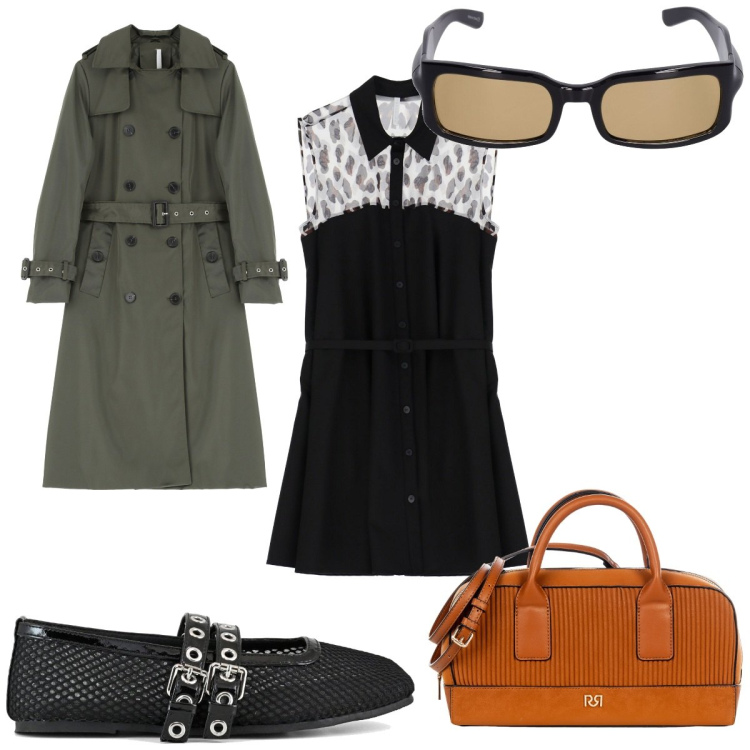 Outfit donna - Total look #2093097. Stile Trendy per Tutti i giorni. Abbinamento con borse a mano, trench, vestiti corti, ballerine, occhiali da sole.