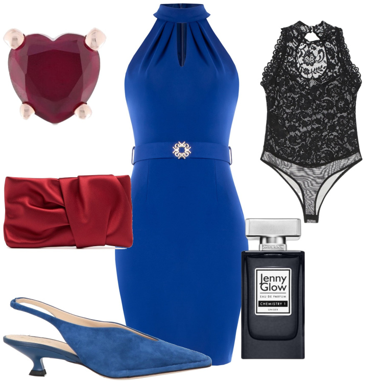 Outfit donna - Chic chic chic. Stile Chic per Serata fuori. Abbinamento con décolleté, profumi, body, vestiti corti, orecchini, pochette.