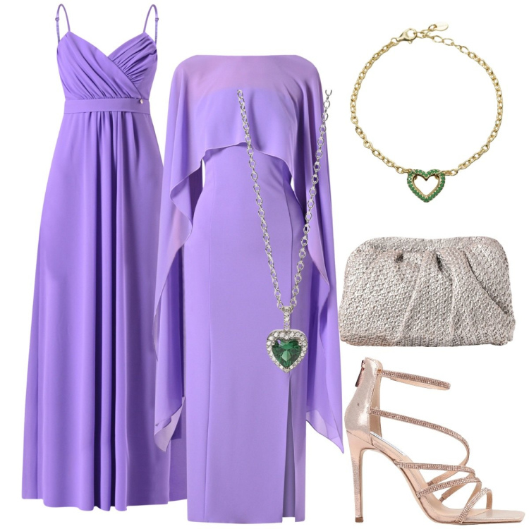 Outfit donna - Total look #2093148. Stile Chic per Cerimonia. Abbinamento con sandali col tacco, ciondoli, braccialetti, vestiti lunghi, blazer, clutch.