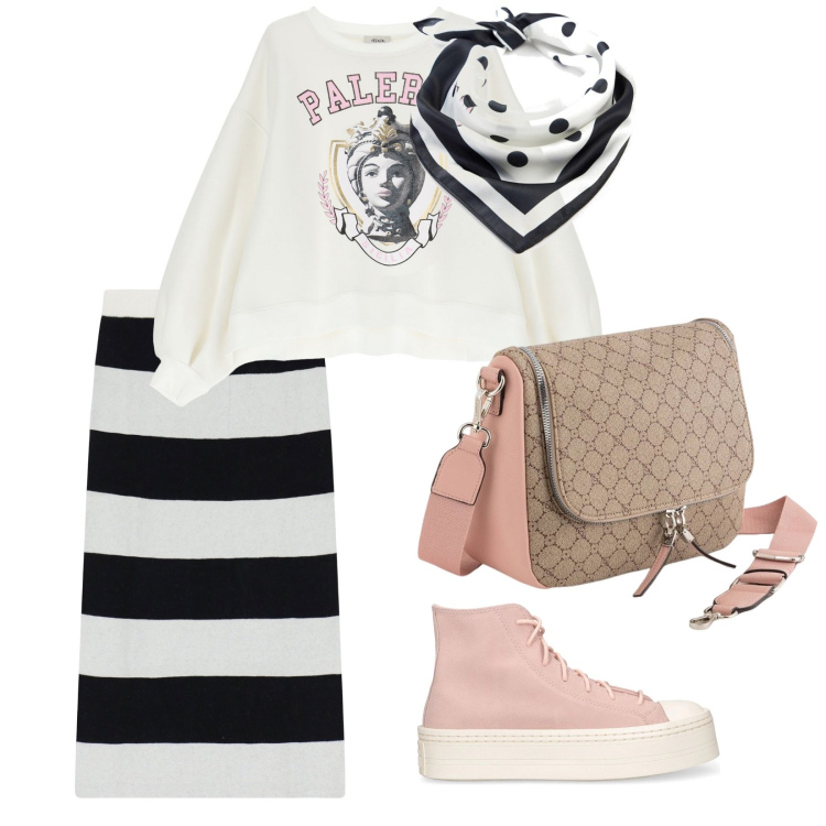 Outfit donna - Per tutti i giorni. per Tutti i giorni. Abbinamento con foulard, gonne longuette, felpe, sneakers, borse a tracolla.