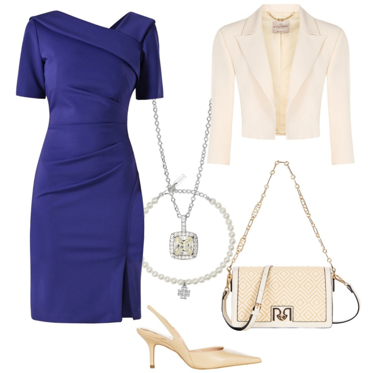 Outfit donna - Cerimonia informale. Stile Chic per Cerimonia. Abbinamento con collane, braccialetti con ciondoli, vestiti a tubino, décolleté, bolero, borse a tracolla.