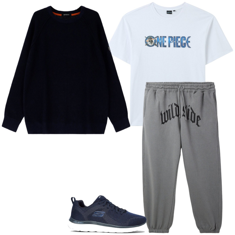 Outfit uomo - Oggi così. Stile Casual per Tutti i giorni. Abbinamento con sneakers, t-shirt, pantaloni, pullovers.