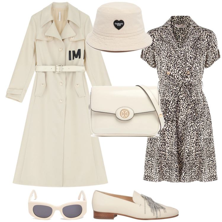 Outfit donna - Bon ton. Stile Bon Ton per Tutti i giorni. Abbinamento con mocassini, trench, vestiti corti, occhiali da sole, borse a spalla, cappelli.