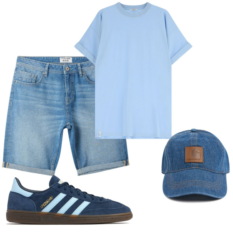 Outfit uomo - Total look #2093198. Stile Casual per Tutti i giorni. Abbinamento con t-shirt, bermuda, cappelli, sneakers.