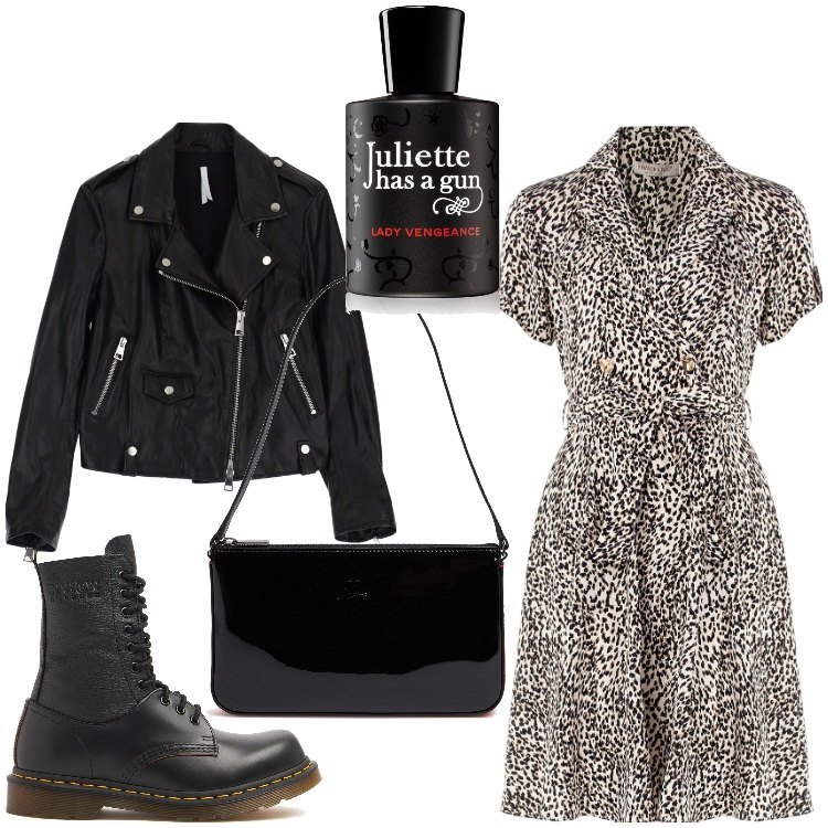 Outfit donna - Giulietta 2.0. Stile Rock per Serata fuori. Abbinamento con giacche, profumi, vestiti corti, stivali, borse a spalla.