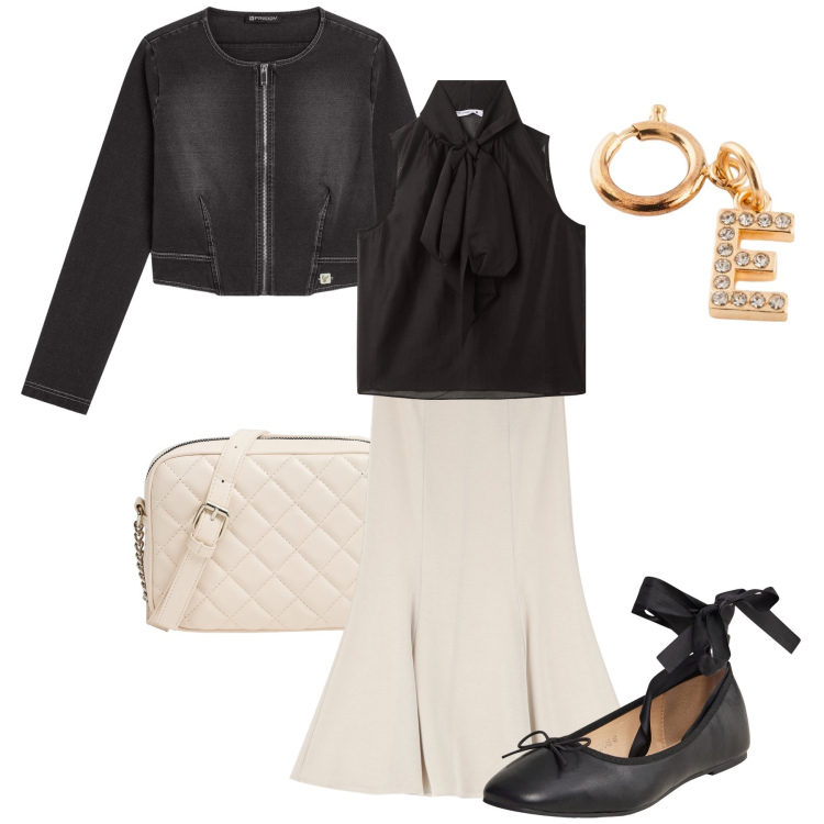 Outfit donna - Le ballerine con fiocco. Stile Romantica per Serata fuori. Abbinamento con gonne, ballerine, borse a tracolla, camicie, blazer, portachiavi.
