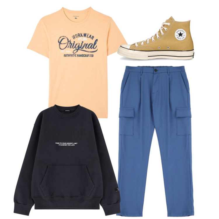 Outfit uomo - Converse. Stile Casual per Tutti i giorni. Abbinamento con t-shirt, pantaloni cargo, felpe, sneakers.