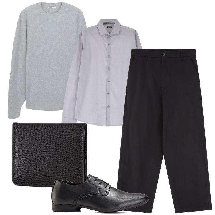 Outfit uomo - Stasera elegante. Stile Business/Elegante per Serata speciale. Abbinamento con scarpe stringate, maglieria, camicie, pantaloni, portamonete.