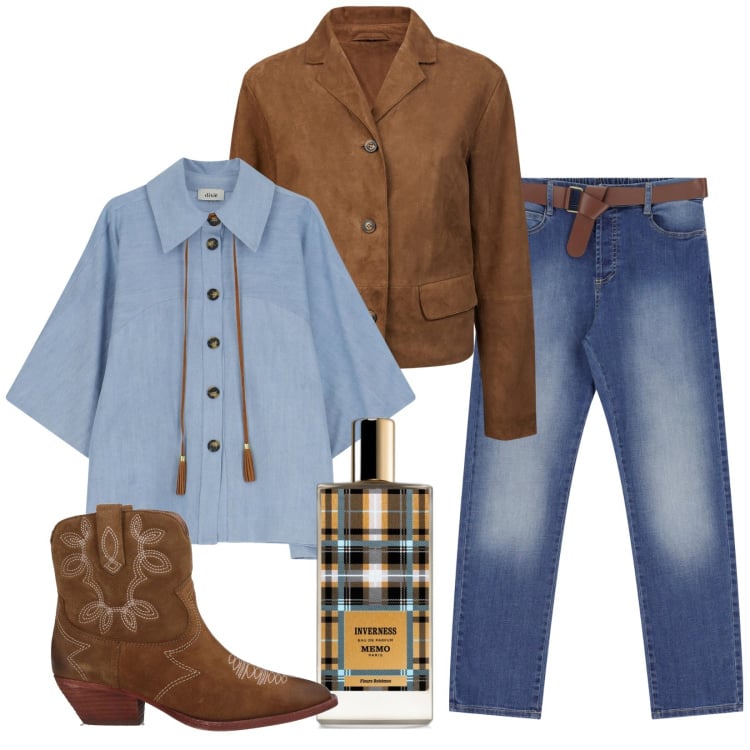 Outfit donna - Texani e jeans. Stile Casual per Tutti i giorni. Abbinamento con stivaletti texani, profumi, jeans dritti, camicie, blazer.