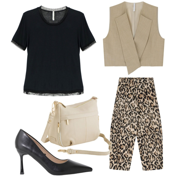 Outfit donna - Total look #2093299. per Ufficio. Abbinamento con décolleté, pantaloni, t-shirt, gilet, borse a tracolla.