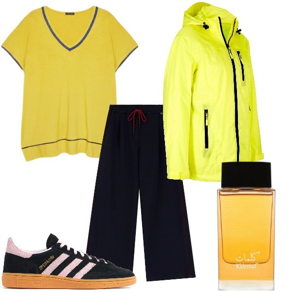 Outfit donna - Aspettando la primavera. Stile Casual chic per Tutti i giorni. Abbinamento con blazer, profumi, pantaloni, sneakers, t-shirt.
