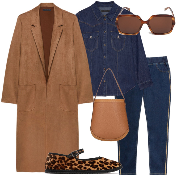 Outfit donna - Un tocco animalier. Stile Casual chic per Serata fuori. Abbinamento con camicie, jeggings, trench, occhiali da sole, ballerine, borse a mano.