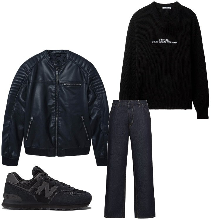 Outfit uomo - Mr. rock. Stile Biker Rock per Tutti i giorni. Abbinamento con giacche, maglieria, sneakers, jeans.
