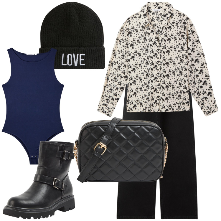 Outfit donna - From Terranova with LOVE. Stile Trendy per Tutti i giorni. Abbinamento con borse a tracolla, stivaletti, body, berretti, jeans, camicie.