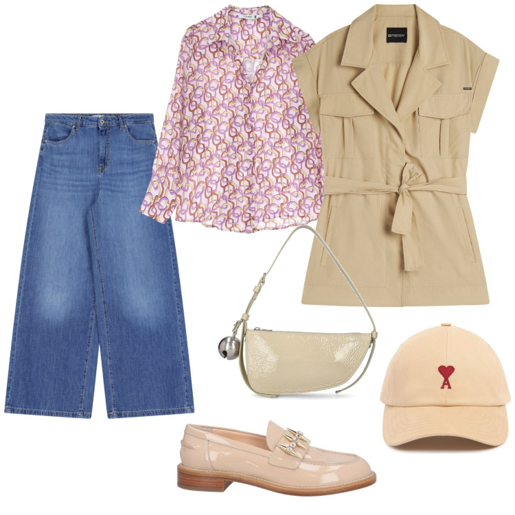 Outfit donna - Con il cappello in città. per Tutti i giorni. Abbinamento con mocassini, camicie, trench, jeans, borse a spalla, cappelli.