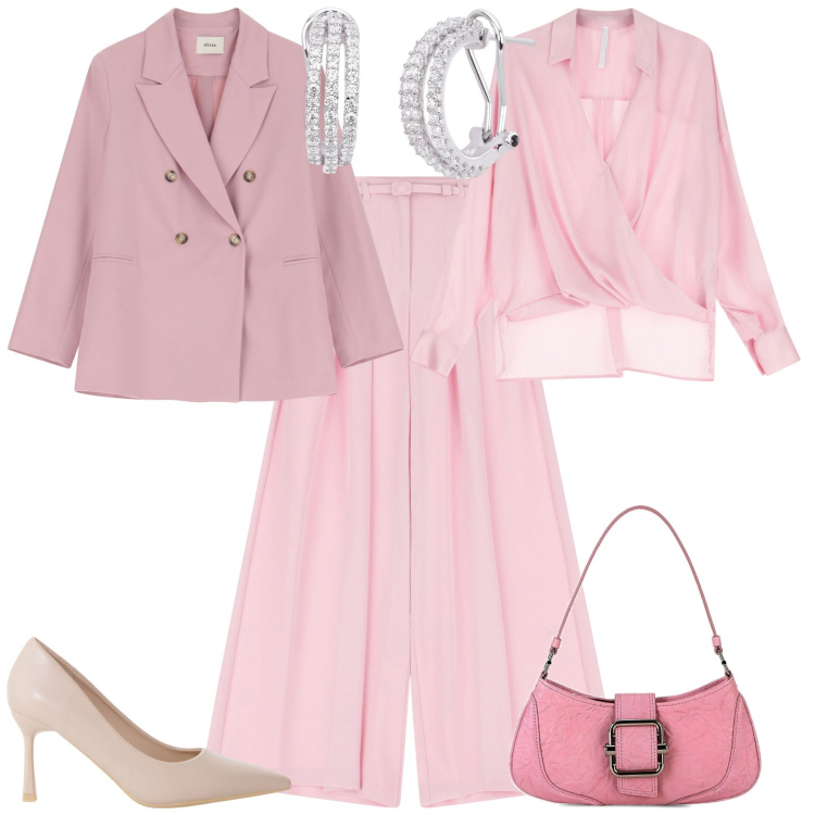 Outfit donna - Cerimonia evento. Stile Romantica per Cerimonia. Abbinamento con orecchini, pantaloni, bluse, décolleté, blazer, borse a spalla.