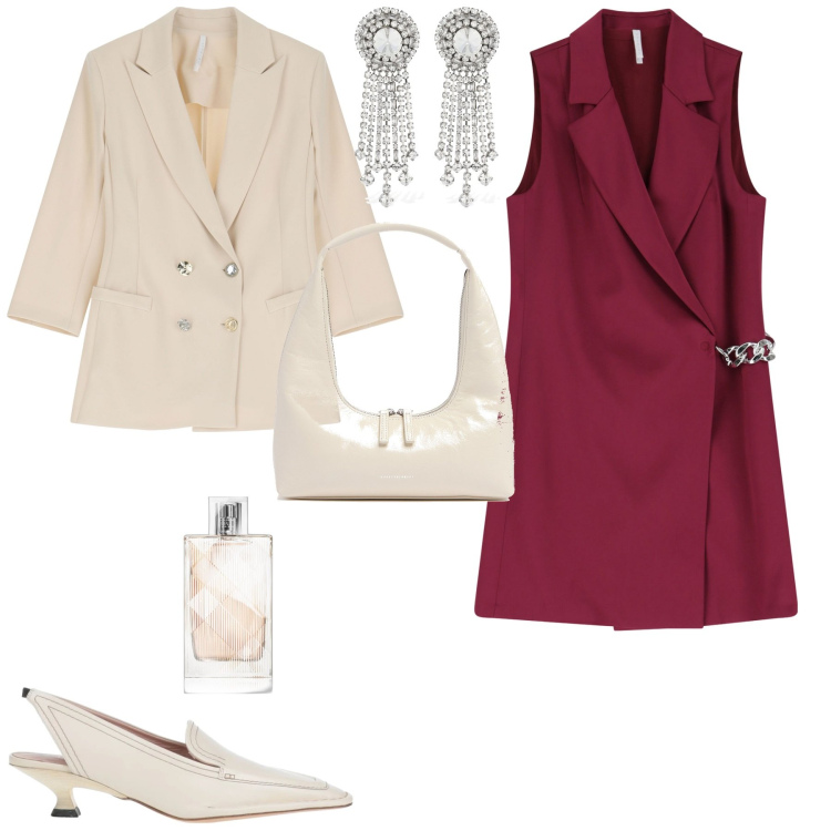 Outfit donna - Evento serata cerimonia. Stile Chic per Serata fuori. Abbinamento con décolleté, profumi, vestiti corti, blazer, borse a spalla, orecchini.
