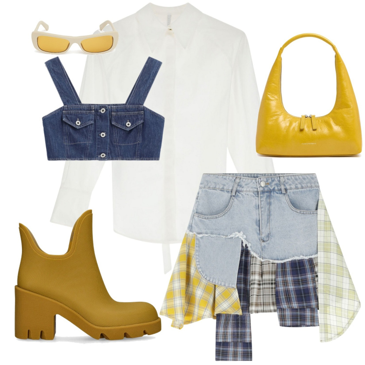 Outfit donna - Casual. Stile Casual per Tutti i giorni. Abbinamento con top, camicie, minigonne, stivaletti, borse a spalla, occhiali da sole.