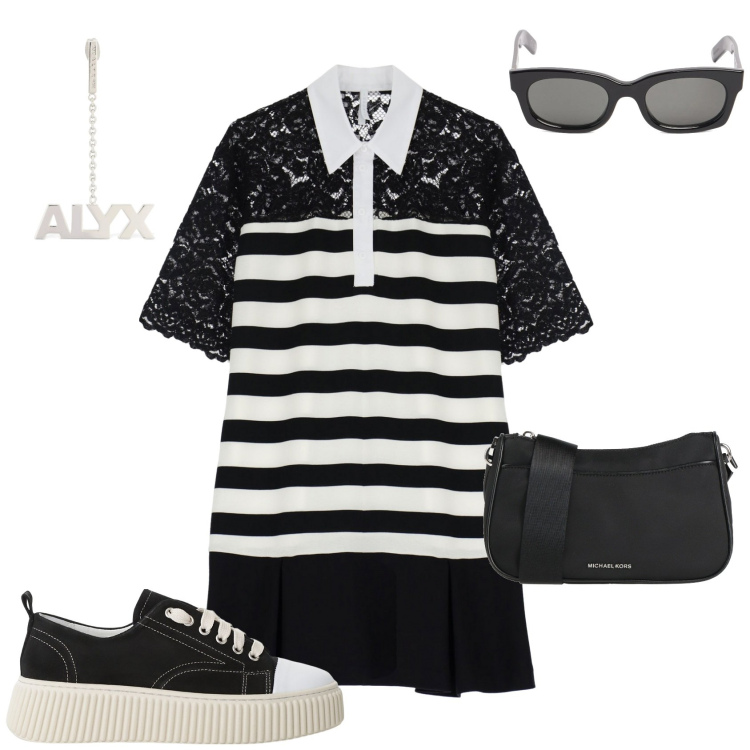 Outfit donna - Sportiva ma chic. Stile Sporty chic per Tutti i giorni. Abbinamento con borse a tracolla, vestiti corti, sneakers, orecchini, occhiali da sole.