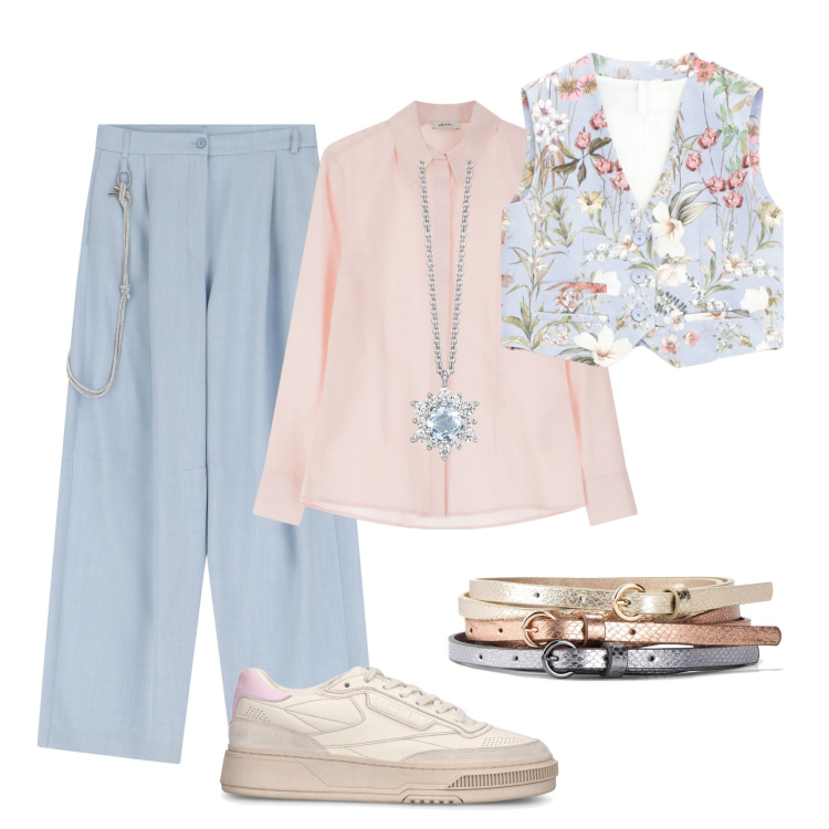 Outfit donna - Il gilet primavera. Stile Casual chic per Tutti i giorni. Abbinamento con cinture, collane, pantaloni, gilet, camicie, sneakers.