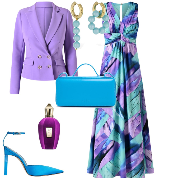 Outfit donna - Cerimonia evento serata speciale. Stile Bon Ton per Serata fuori. Abbinamento con décolleté, profumi, vestiti lunghi, blazer, orecchini, borse a spalla.