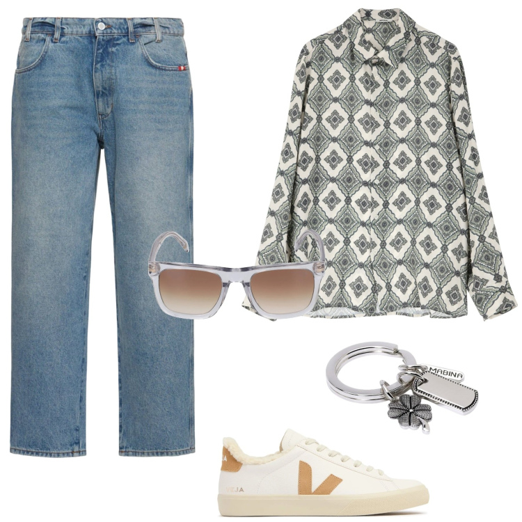 Outfit uomo - Un portachiavi cool. Stile Casual per Tutti i giorni. Abbinamento con portachiavi, camicie, occhiali da sole, jeans, sneakers.