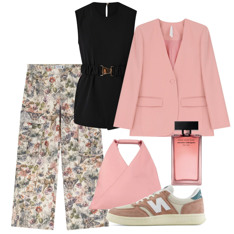 Outfit donna - Lo stile casual chic per la primavera -. Stile Casual chic per Tutti i giorni. Abbinamento con borse a mano, profumi, sneakers, bluse, pantaloni cargo, blazer.