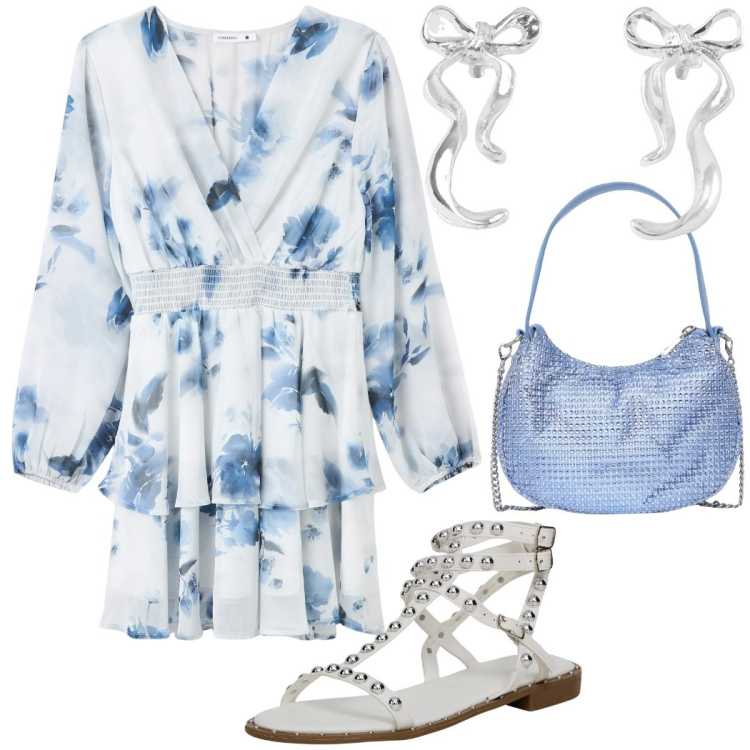 Outfit donna - Festa di compleanno. Stile Boho per Serata fuori. Abbinamento con vestiti corti, sandali, borse a spalla, orecchini.