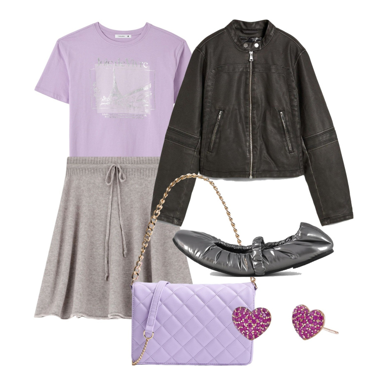 Outfit donna - Marzo. Stile Bon Ton per Tutti i giorni. Abbinamento con blazer, t-shirt, borse a tracolla, orecchini, minigonne, ballerine.