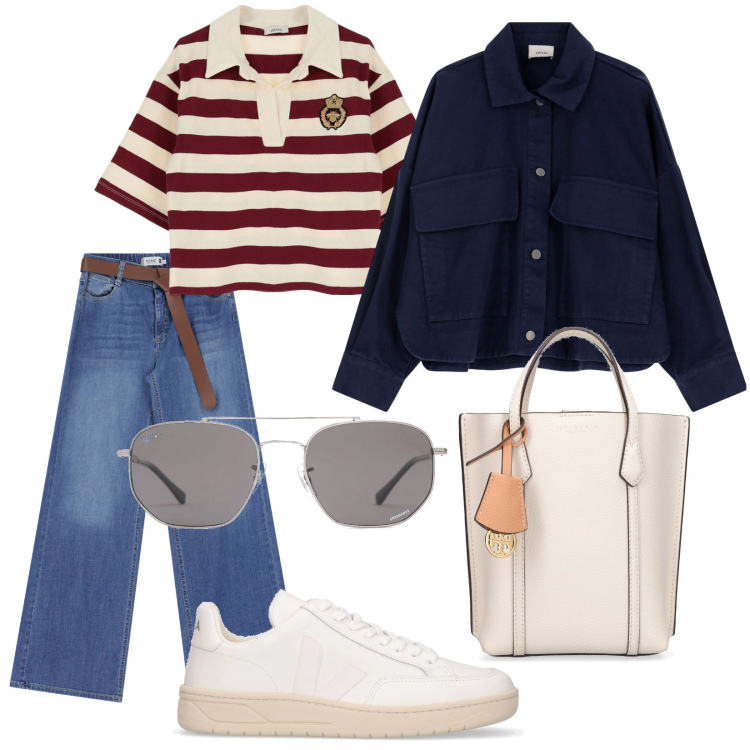 Outfit donna - Total look #2093554. Stile Casual per Tutti i giorni. Abbinamento con jeans, cappotti, t-shirt, sneakers, occhiali da sole, borse a mano.