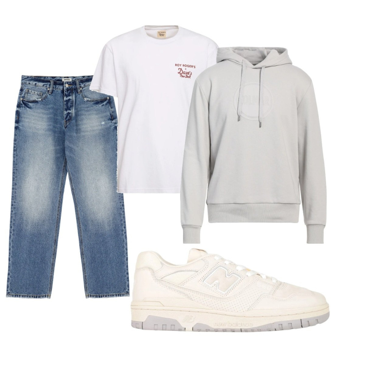 Outfit uomo - Total look #2093597. Stile Casual per Tutti i giorni. Abbinamento con sneakers, felpe con cappuccio, jeans, t-shirt.