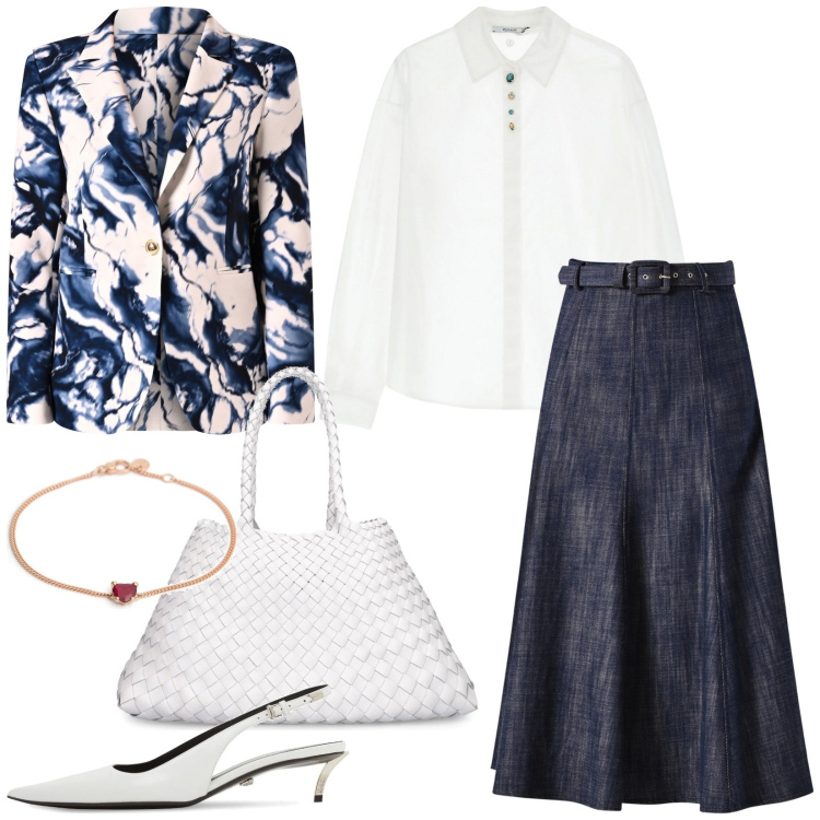 Outfit donna - Bracciale con rubino. Stile Casual per Tutti i giorni. Abbinamento con blazer, gonne longuette, camicie, borse a spalla, braccialetti, décolleté.
