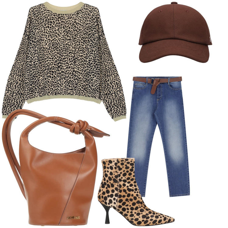 Outfit donna - Insieme ad amica. Stile Glamour per Tutti i giorni. Abbinamento con stivaletti, borse a secchiello, jeans dritti, maglieria, cappelli.
