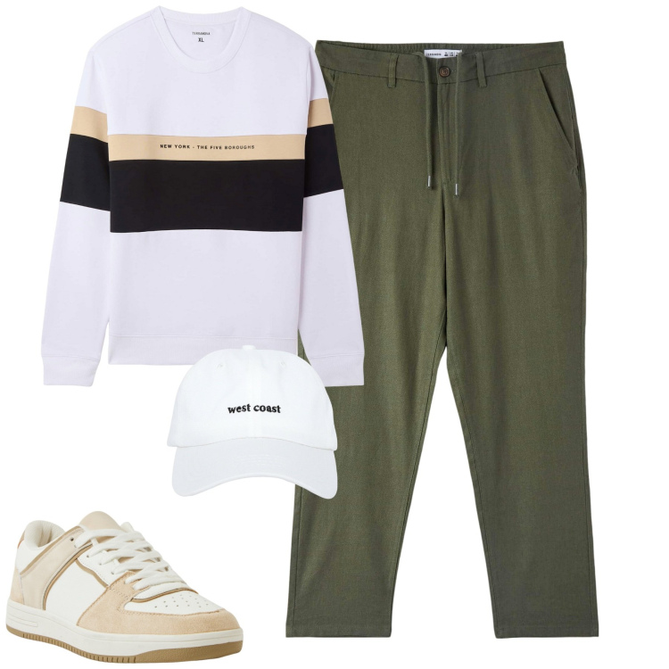 Outfit uomo - Total look #2093782. Stile Casual per Tutti i giorni. Abbinamento con cappelli, felpe con cappuccio, sneakers, pantaloni.