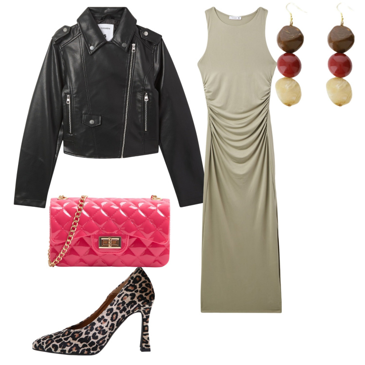 Outfit donna - Serata gold. Abbinamento con borse a tracolla, giacche, vestiti lunghi, décolleté, orecchini.