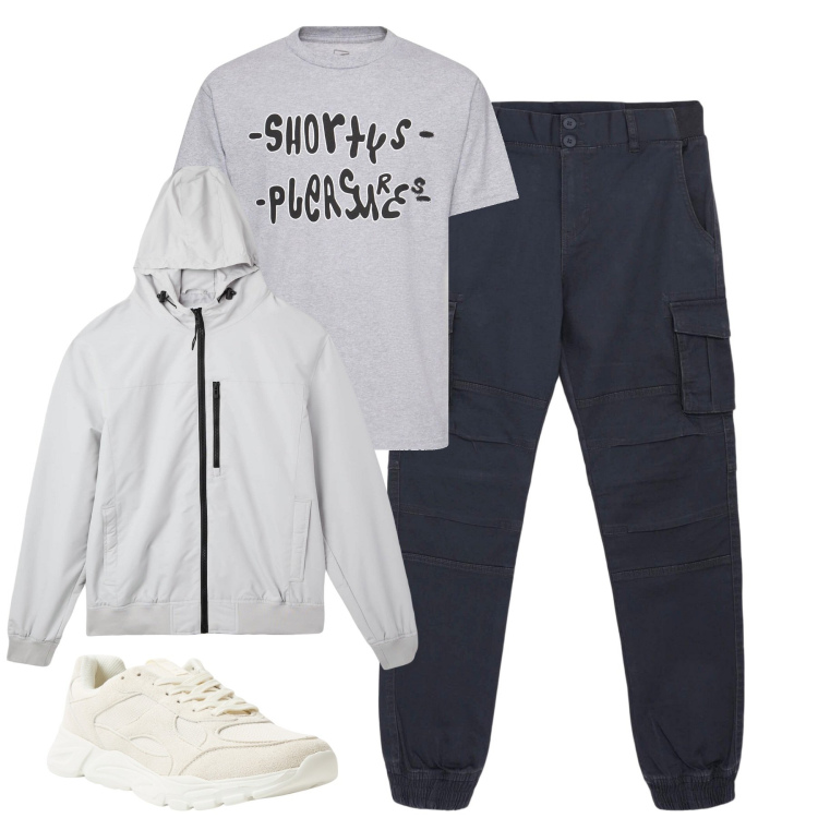 Outfit uomo - Weekend. Stile Casual per Tutti i giorni. Abbinamento con pantaloni cargo, sneakers, giacche, t-shirt.