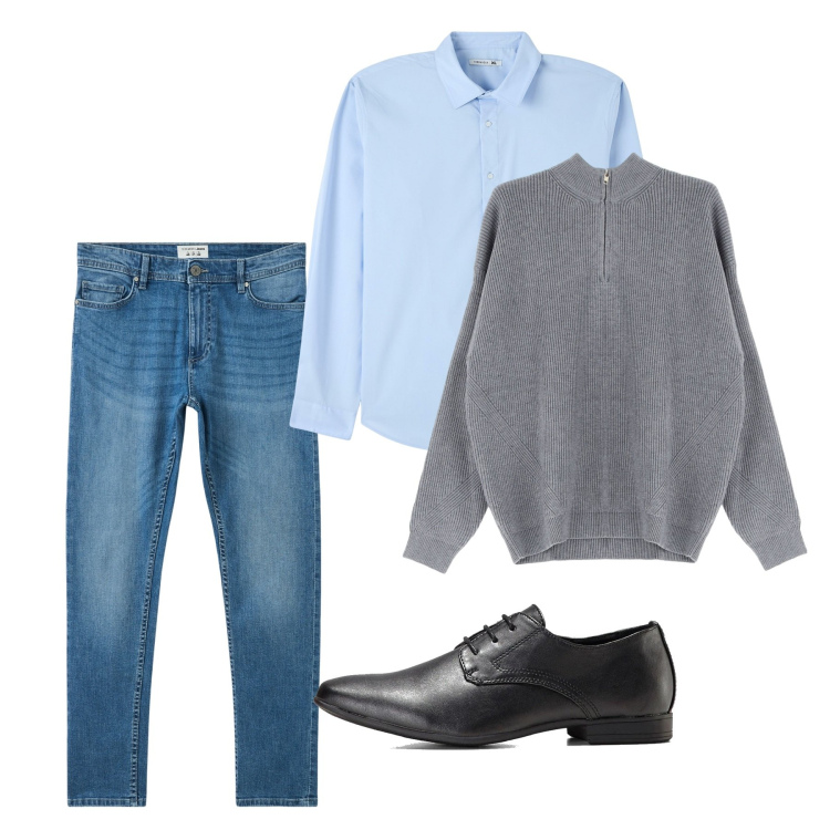 Outfit uomo - Marzo. Stile Casual per Tutti i giorni. Abbinamento con scarpe stringate, jeans skinny, camicie, maglieria.
