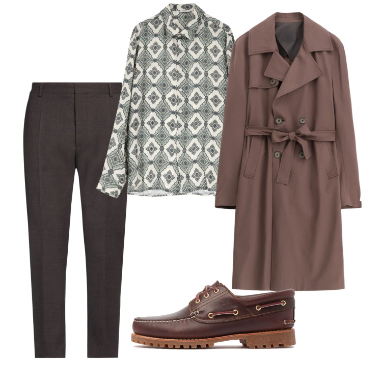 Outfit uomo - Marzo. Stile Casual per Tutti i giorni. Abbinamento con pantaloni, camicie, trench, scarpe stringate.
