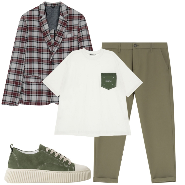 Outfit uomo - City. Stile Urban per Tutti i giorni. Abbinamento con pantaloni chino, t-shirt, sneakers, giacche.